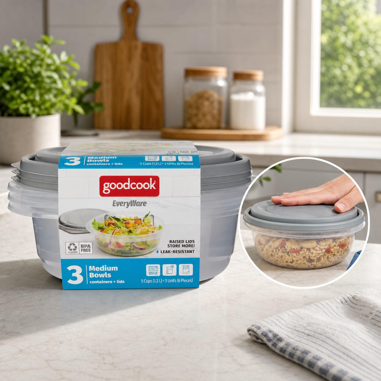 Food Storage Prep Containers - 6개입 원형 5컵 음식 보관 용기(뚜껑
