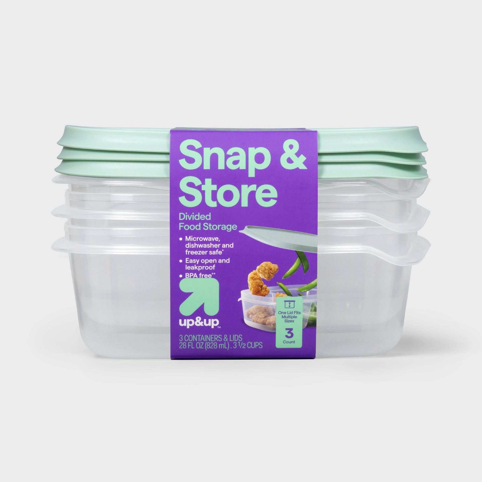 Food Storage Prep Containers - 3칸짜리 투명 플라스틱 직사각형 음식 보관