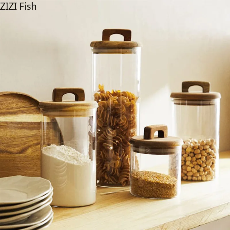 Food Storage Lidl - 나무 뚜껑 유리 저장 용기 창의적인