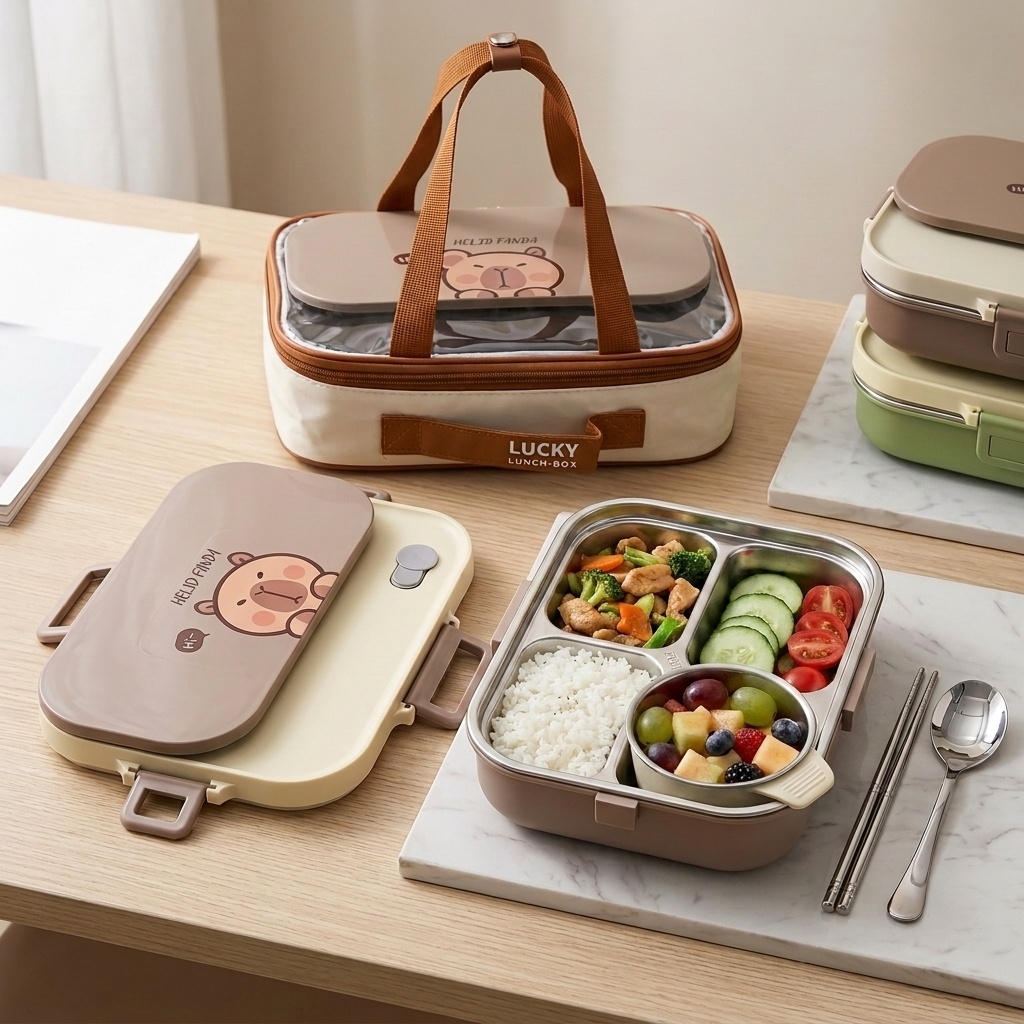 Food Storage With Compartments - 304 스테인리스 스틸 도시락 세트 4/5칸