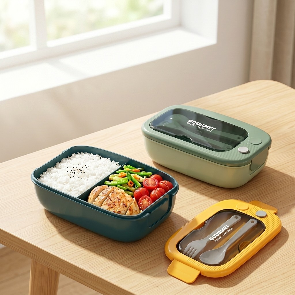 Food Storage Prep Containers - 전자레인지용 플라스틱 도시락 2칸 누수방지 점심