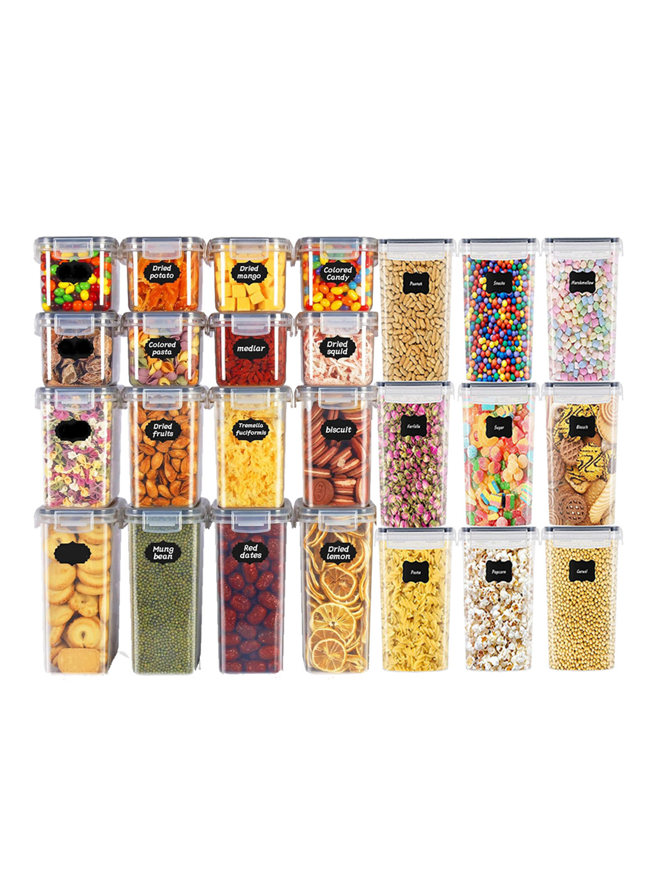 Food Storage Jars Plastic - 48개, 뚜껑이 있는 밀폐형 식품 보관