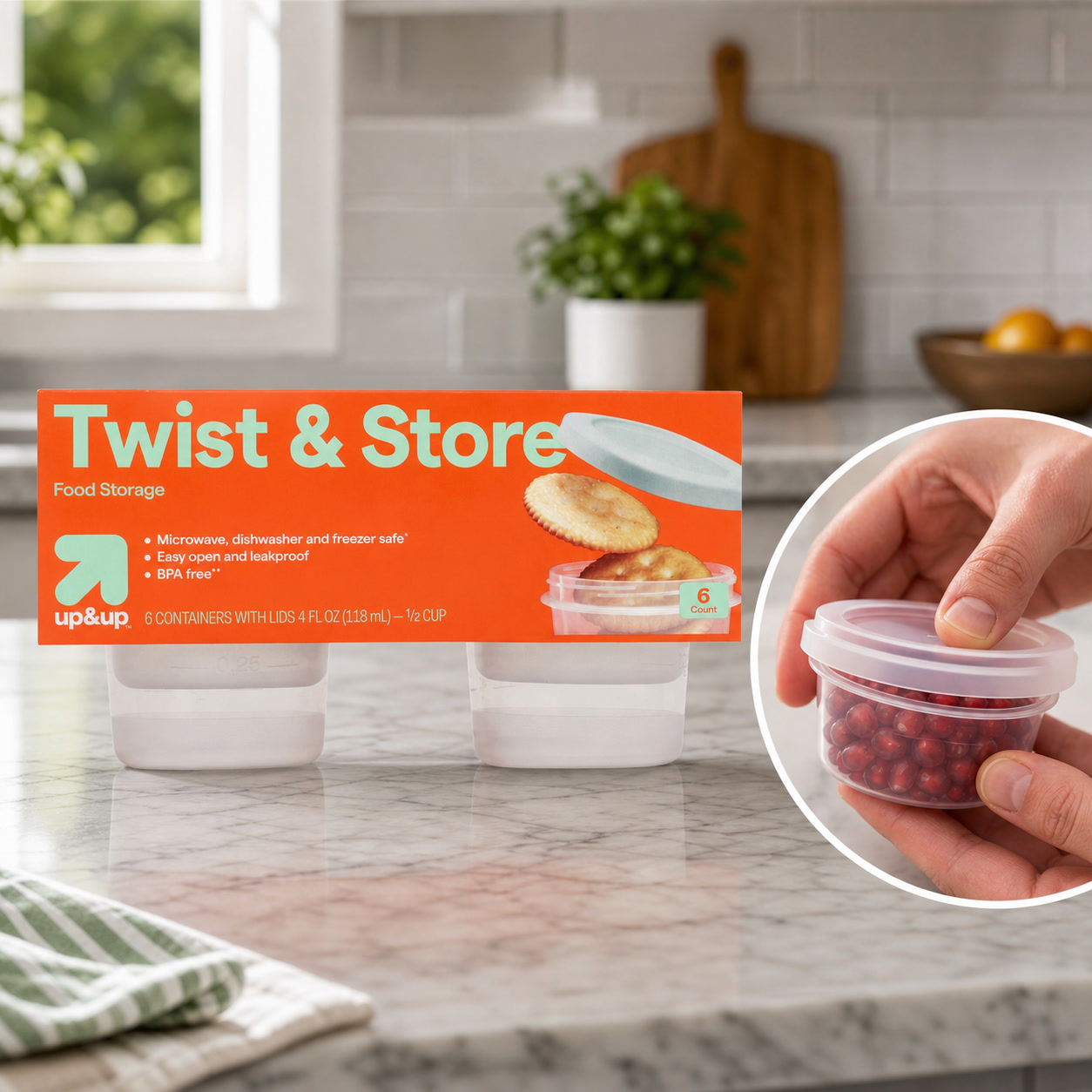 Food Storage Prep Containers - 6개입 원형 트위스트-락 식품 보관 용기,