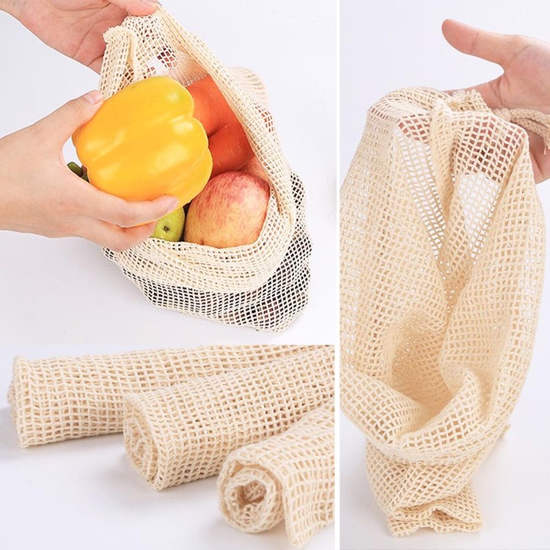 Produce Bag Reusable Mesh - 3개/세트 면 메쉬 야채 가방 재사용