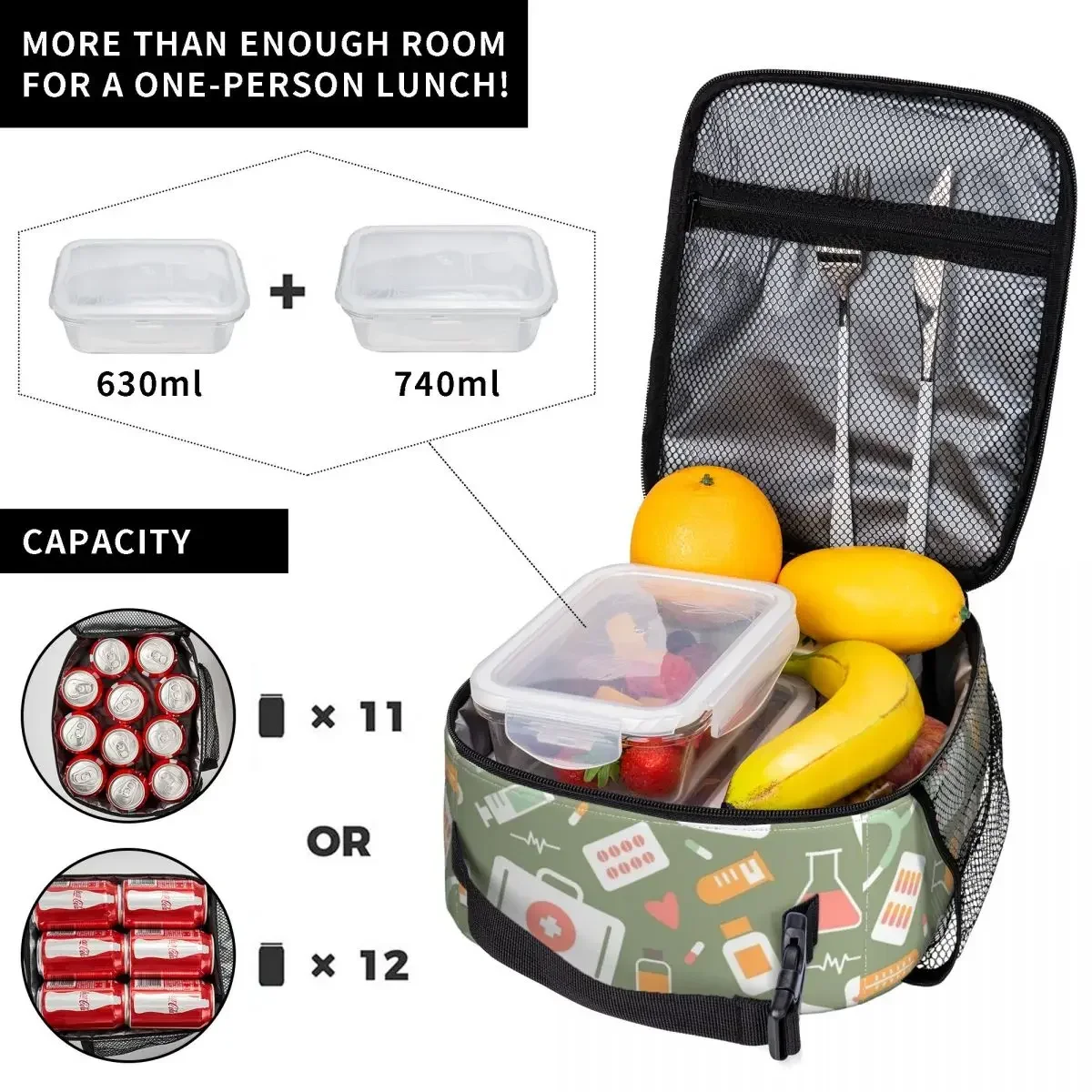 간호사 건강 관리 패턴 머치 절연 점심 토트백 학교 사 - Food Storage With Compartments 리뷰 및 가격