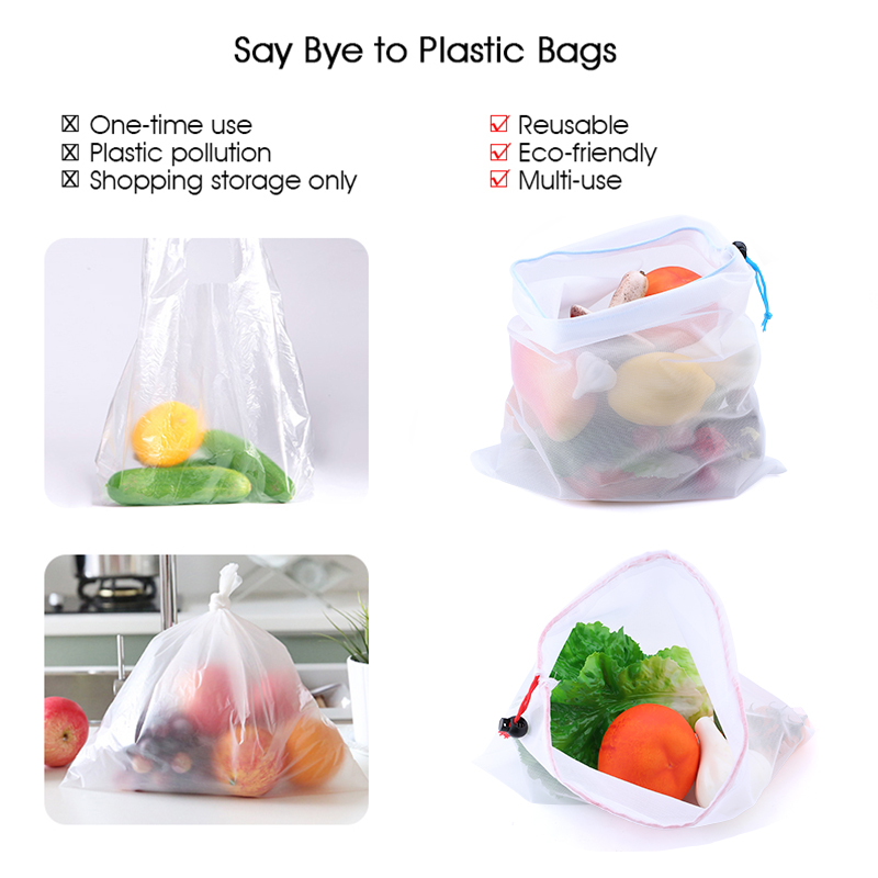 3/9/15pcs 재사용 가능한 야채 과일 메쉬 생산  - Produce Bag Reusable Mesh 리뷰 및 가격