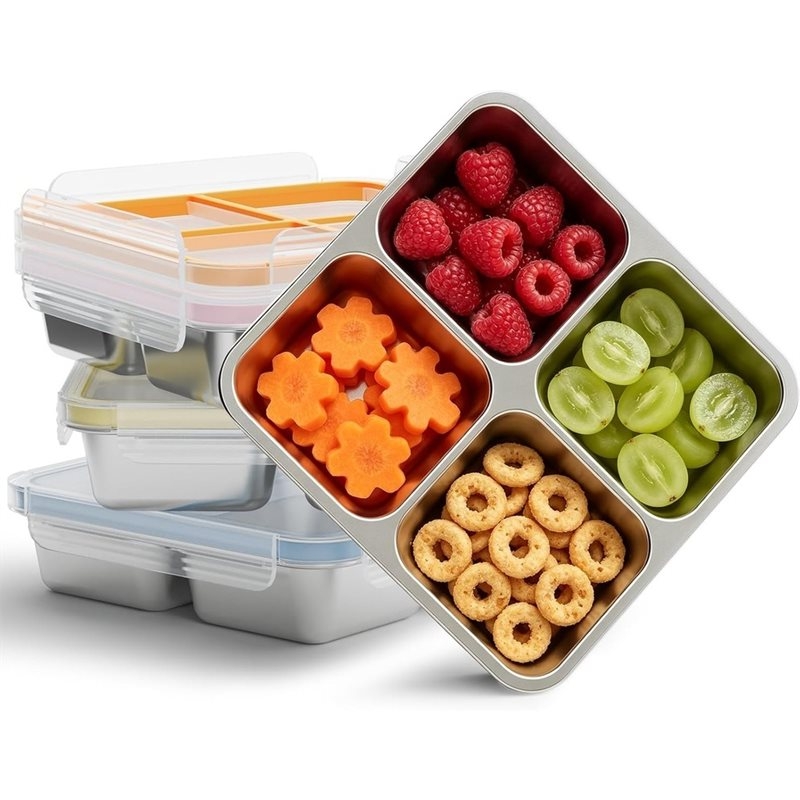 GIGI 4팩 스테인리스 스낵 용기, 4칸 금속 스낵  - Food Storage With Compartments 리뷰 및 가격