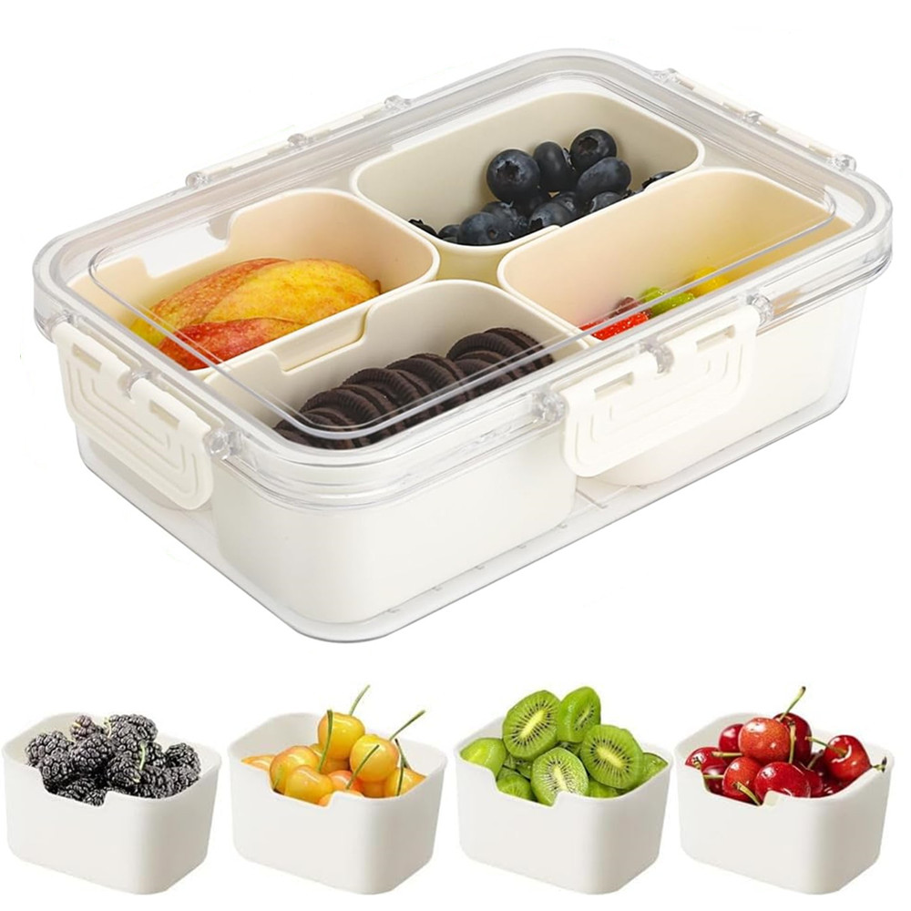 휴대용 식품 보관함, 스낵 보관함, 뚜껑이 있는 4칸, - Food Storage With Compartments 리뷰 및 가격