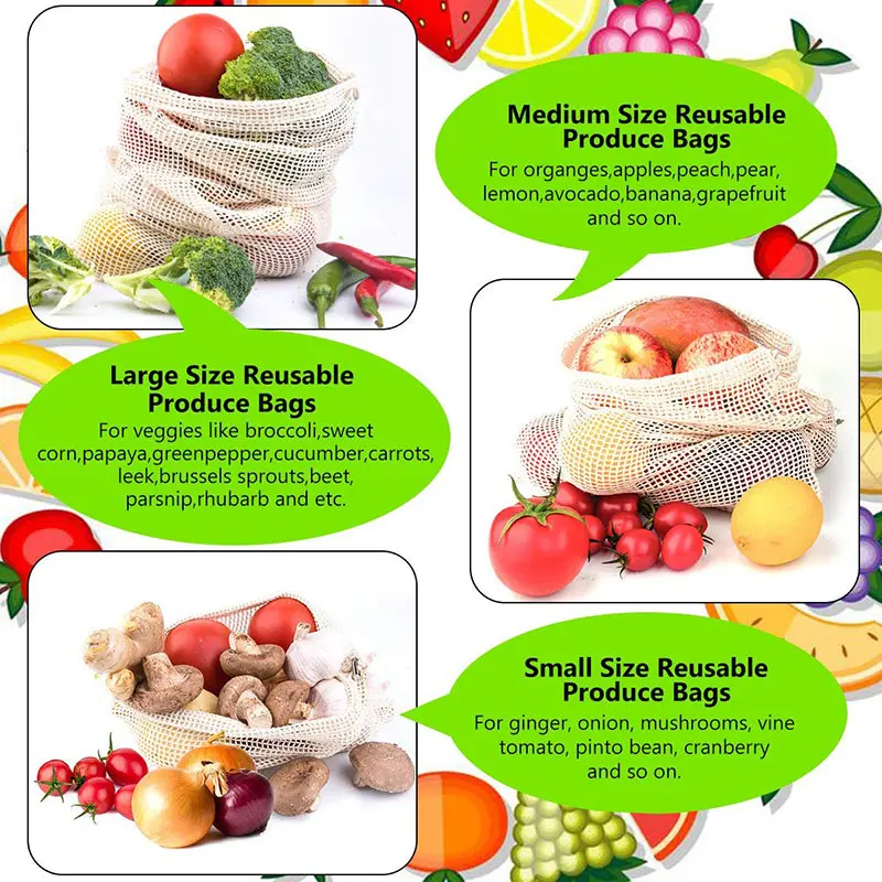 3 6 10 개 재사용 가능한 농산물 가방 세트 에코  - Produce Bag Reusable Mesh 리뷰 및 가격