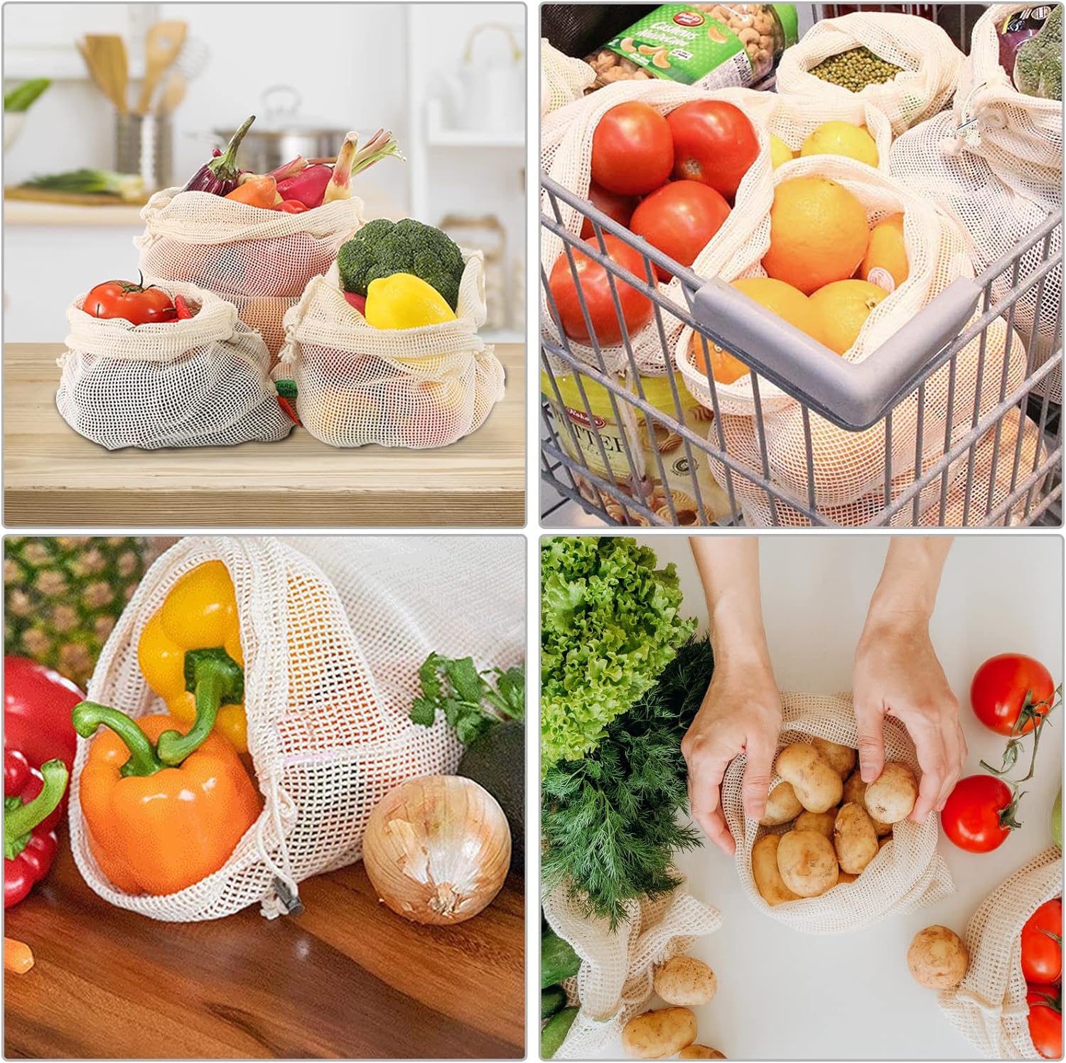 3pcs 재사용 가능한 코튼 메쉬 생산 쇼핑백 채소 과 - Produce Bag Reusable Mesh 리뷰 및 가격