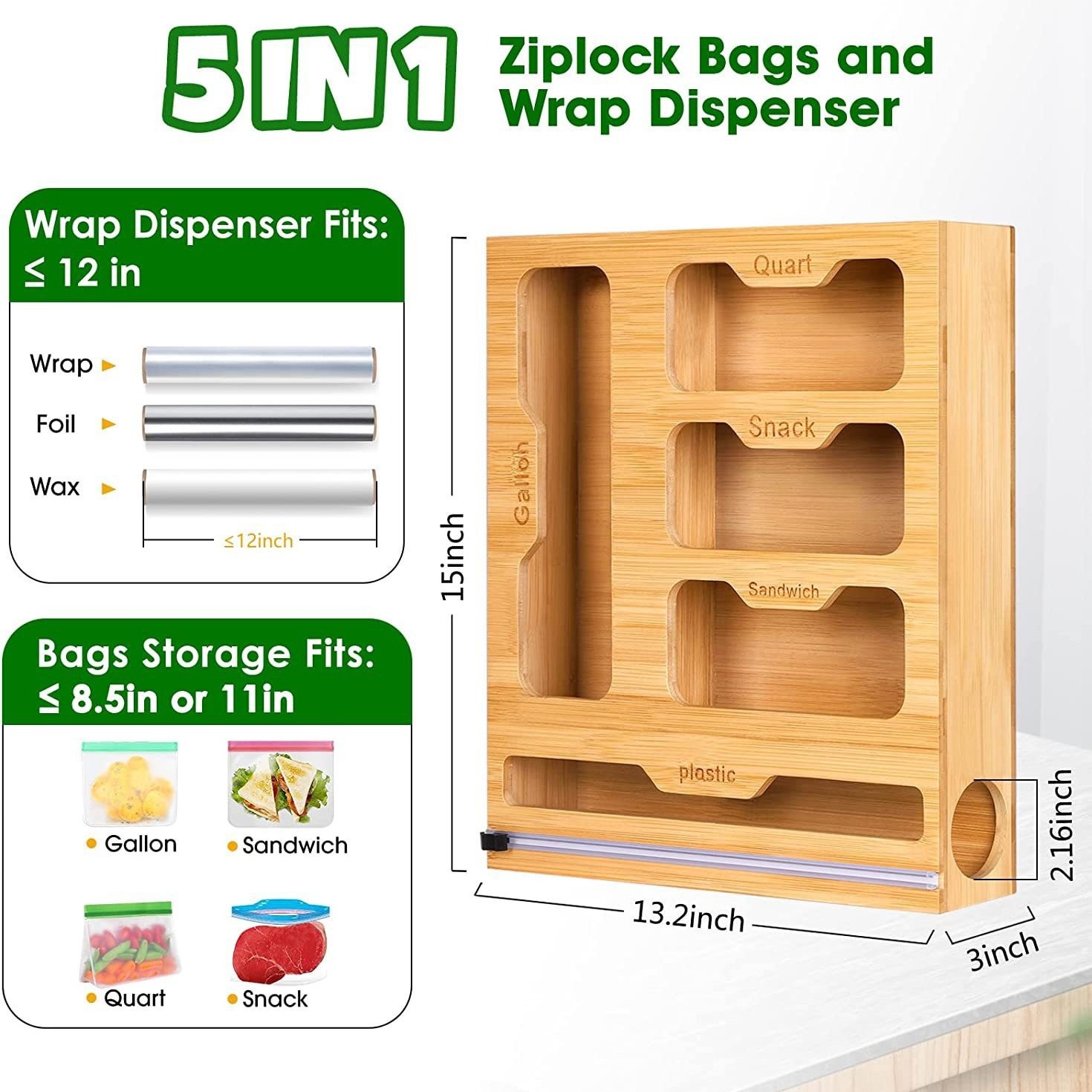 대나무 지퍼 식품 가방 거치대 호환 벽 보관 랙, 주방 - Food Storage Plastic Bag 리뷰 및 가격