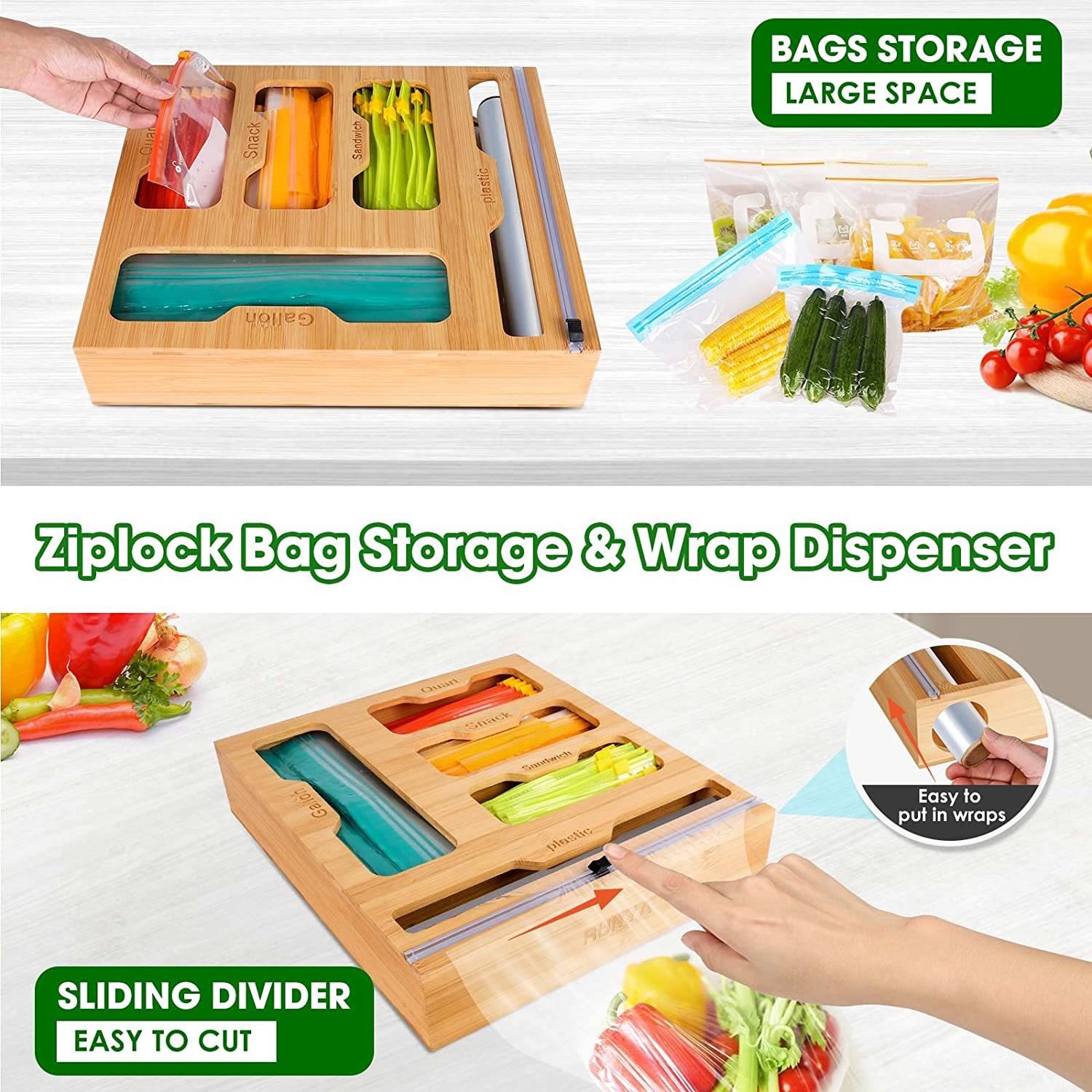 대나무 지퍼 식품 가방 거치대 호환 벽 보관 랙, 주방 - Food Storage Plastic Bag 리뷰 및 가격