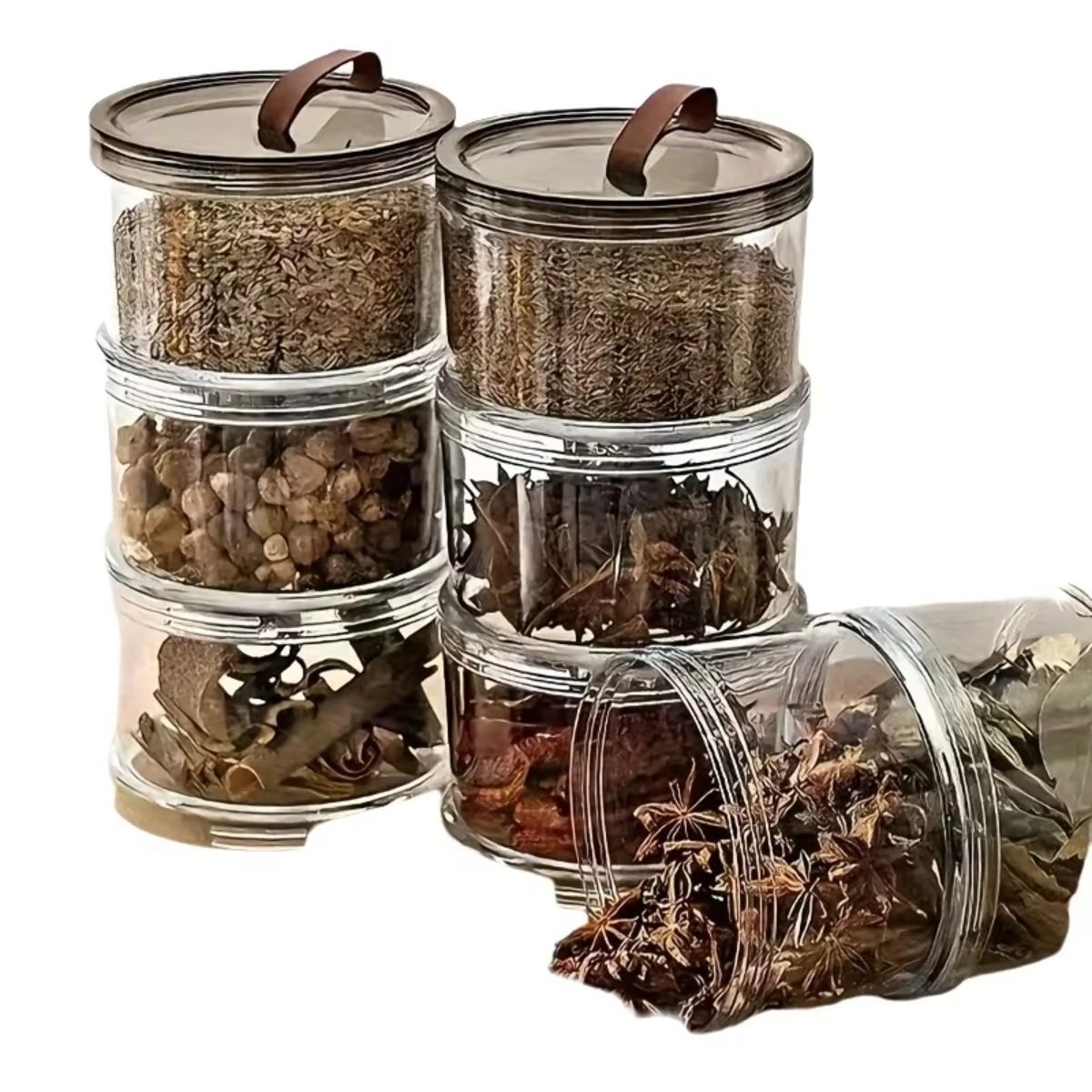 3단 원형 휴대용 향신료통 다층 신선 보관 용기 투명  - Food Storage Jars Plastic 리뷰 및 가격