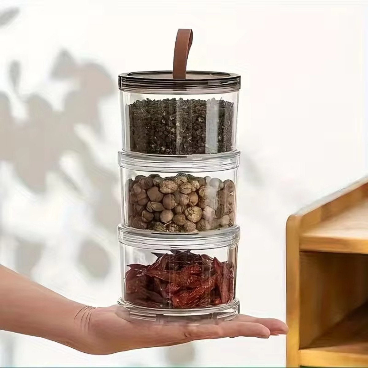 3단 원형 휴대용 향신료통 다층 신선 보관 용기 투명  - Food Storage Jars Plastic 리뷰 및 가격