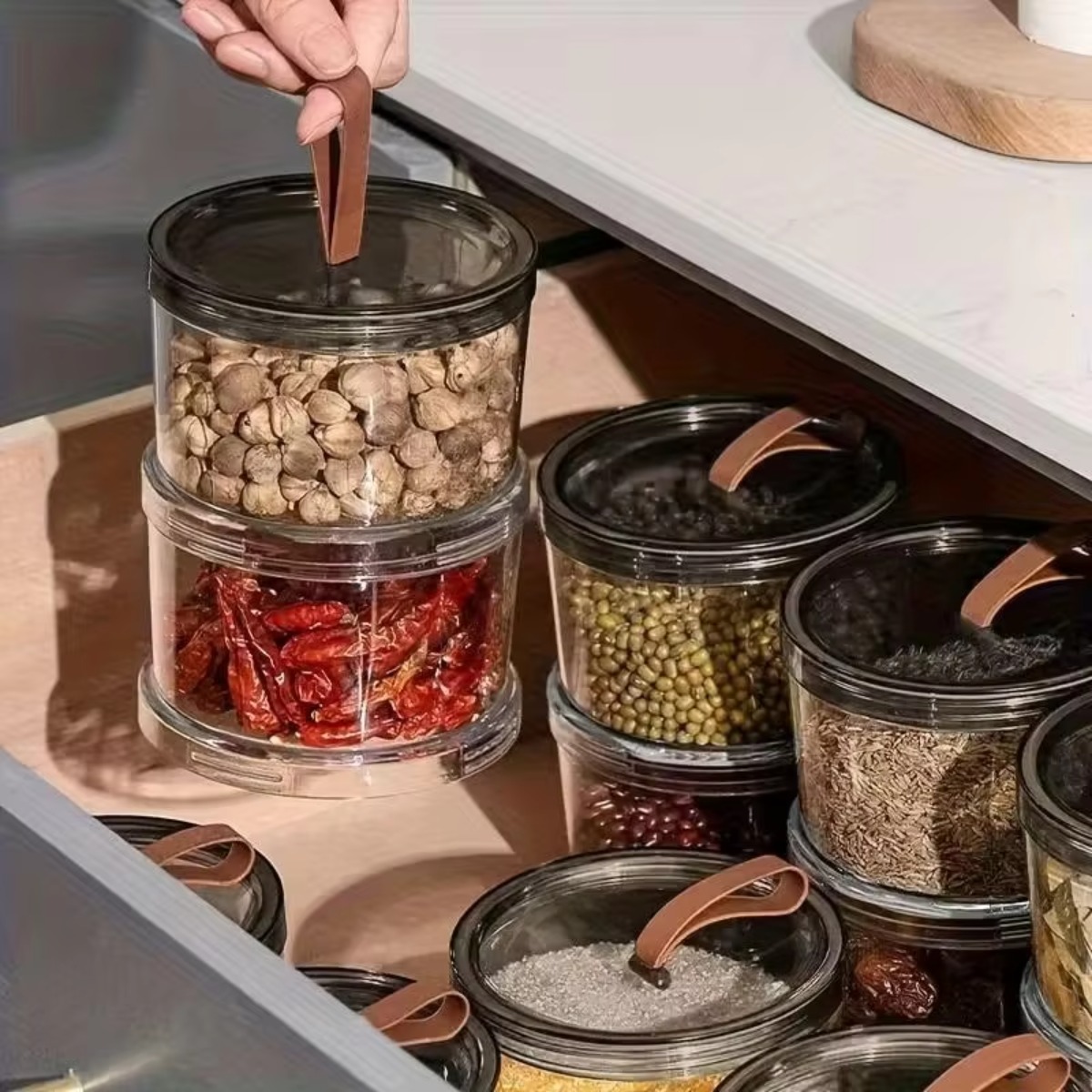 3단 원형 휴대용 향신료통 다층 신선 보관 용기 투명  - Food Storage Jars Plastic 리뷰 및 가격