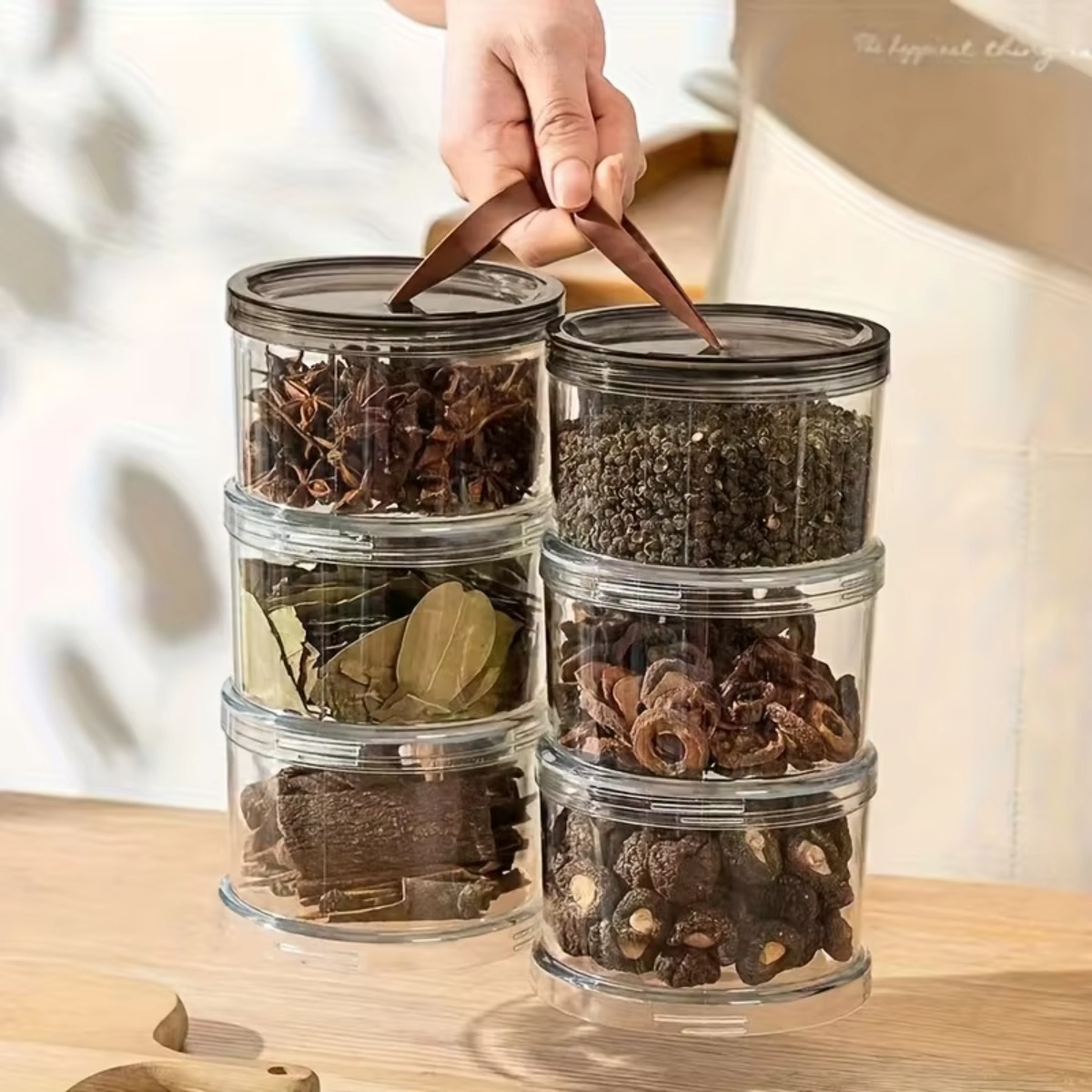 3단 원형 휴대용 향신료통 다층 신선 보관 용기 투명  - Food Storage Jars Plastic 리뷰 및 가격