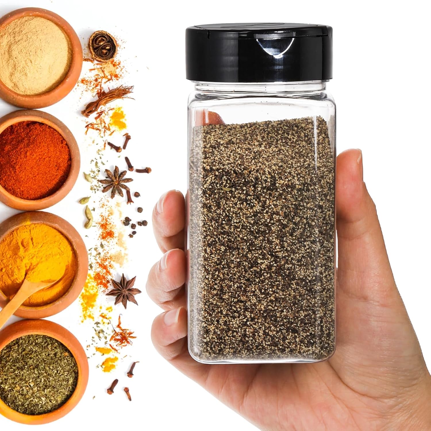 대형 사각 플라스틱 양념통, 쉐이커 뚜껑 포함, 투명한 - Food Storage Jars Plastic 리뷰 및 가격